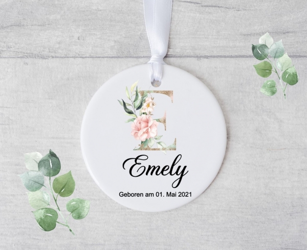 süßer Erinnerungsanhänger Buchstabe Name Datum Geburt Taufe personalisiert, Keramik, Anhänger, Geburtstag, von Lüttentüddel®